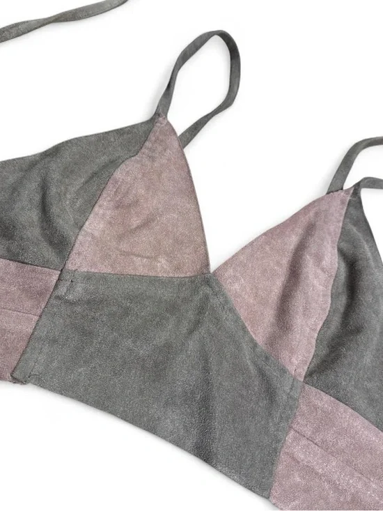 Cotton Candy Gray & Mauve Two-Tone Triangle Halter Bikini Top - Picture 4 of 4